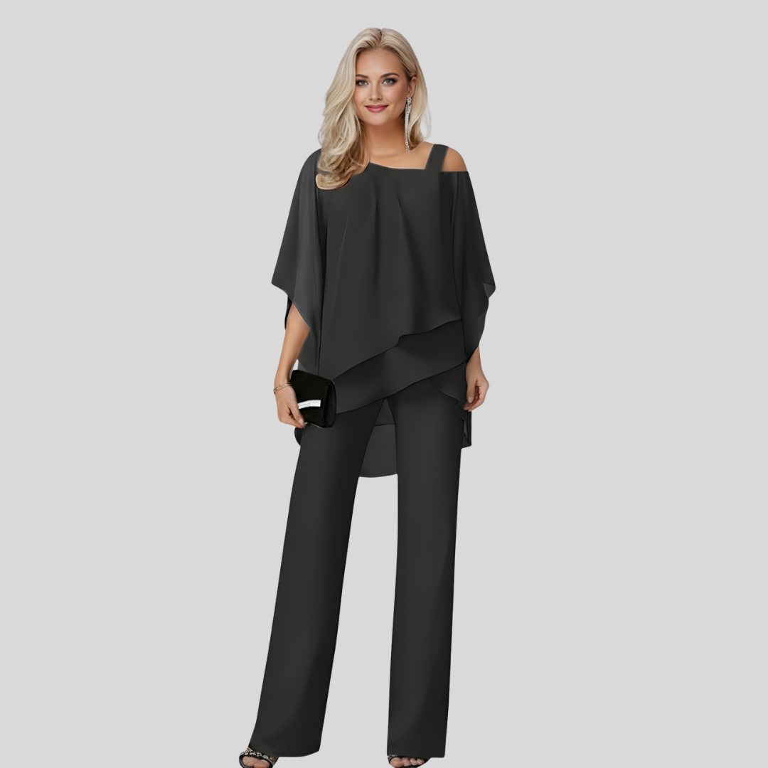 Marina | Cold Shoulder Wide Leg Jumpsuit With Overlay