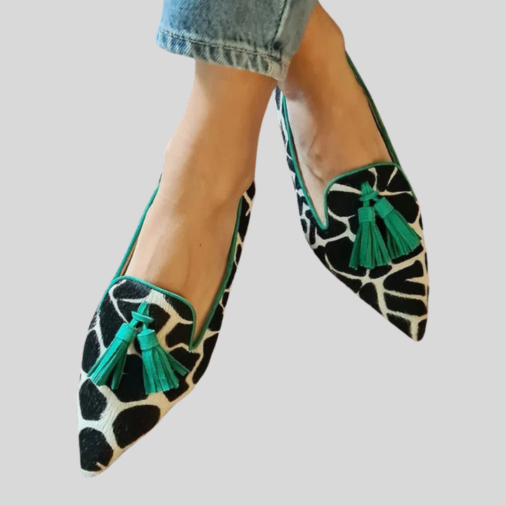 Lydia | Pointed Toe Tassel Loafers with Pattern Detail