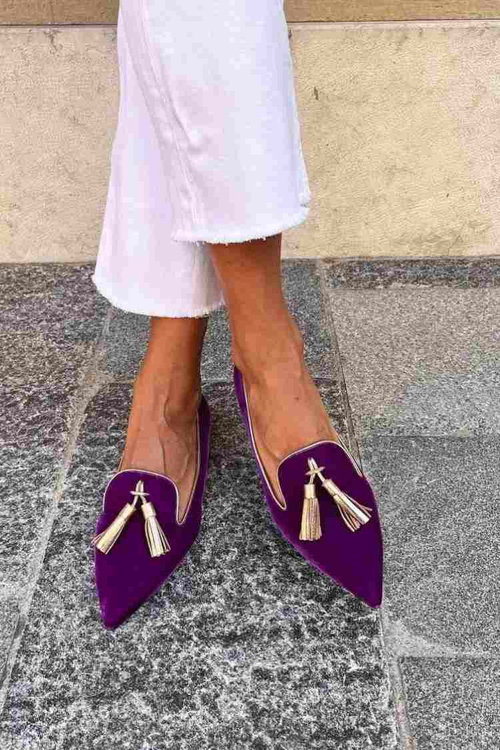 Bianca | Pointed Toe Tassel Loafers with Contrast Trim