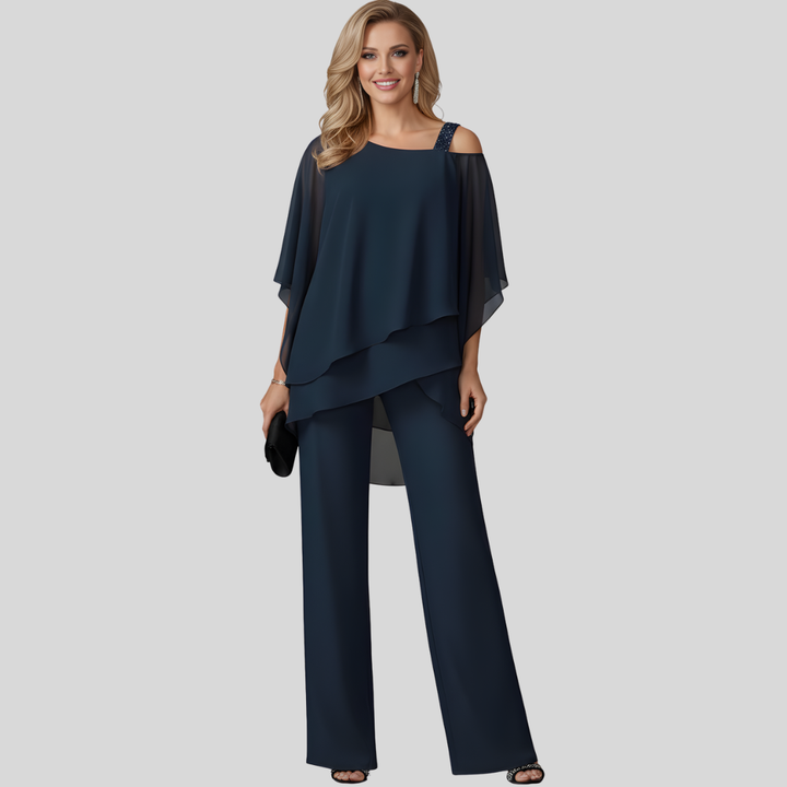 Marina | Cold Shoulder Wide Leg Jumpsuit With Overlay