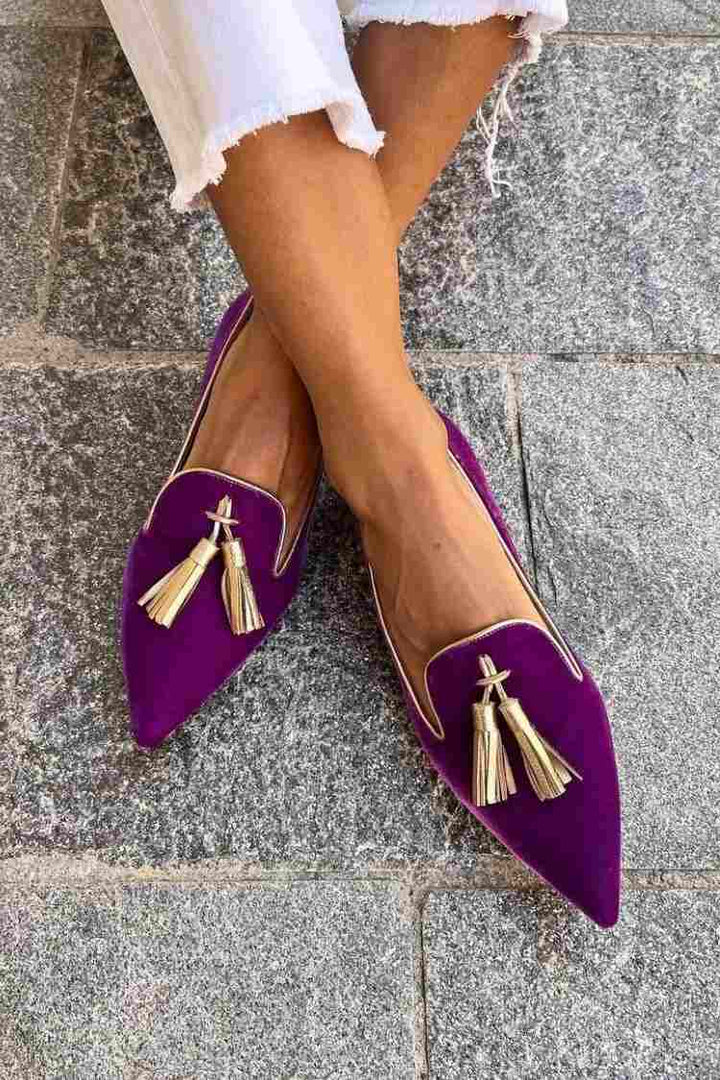 Bianca | Pointed Toe Tassel Loafers with Contrast Trim