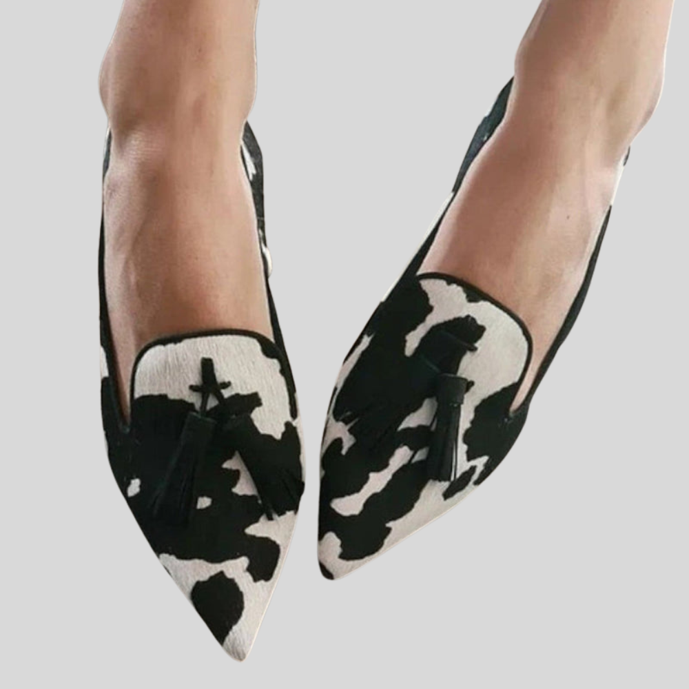 Lydia | Pointed Toe Tassel Loafers with Pattern Detail