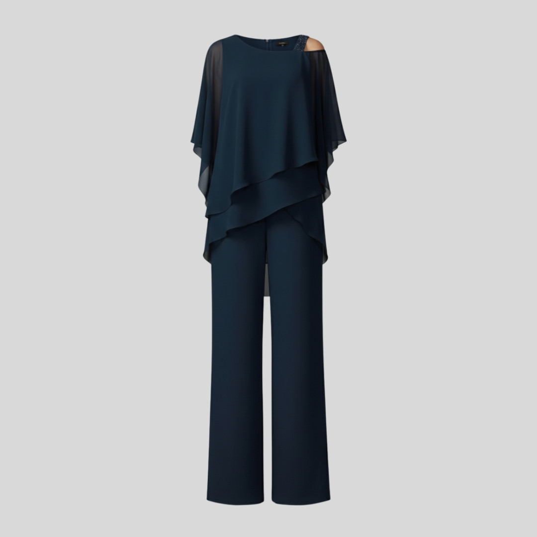 Marina | Cold Shoulder Wide Leg Jumpsuit With Overlay