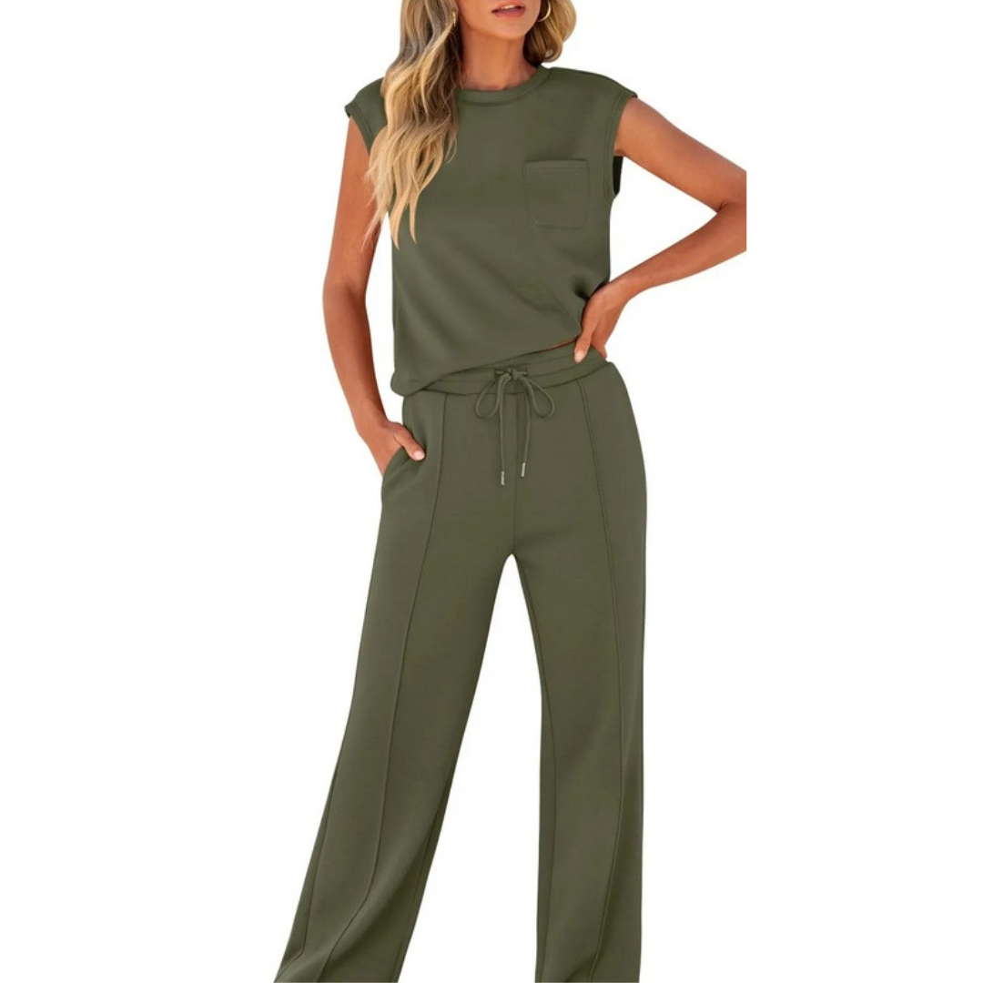 Alana | Two Piece Set with Sleeveless Top and Straight Leg Pants