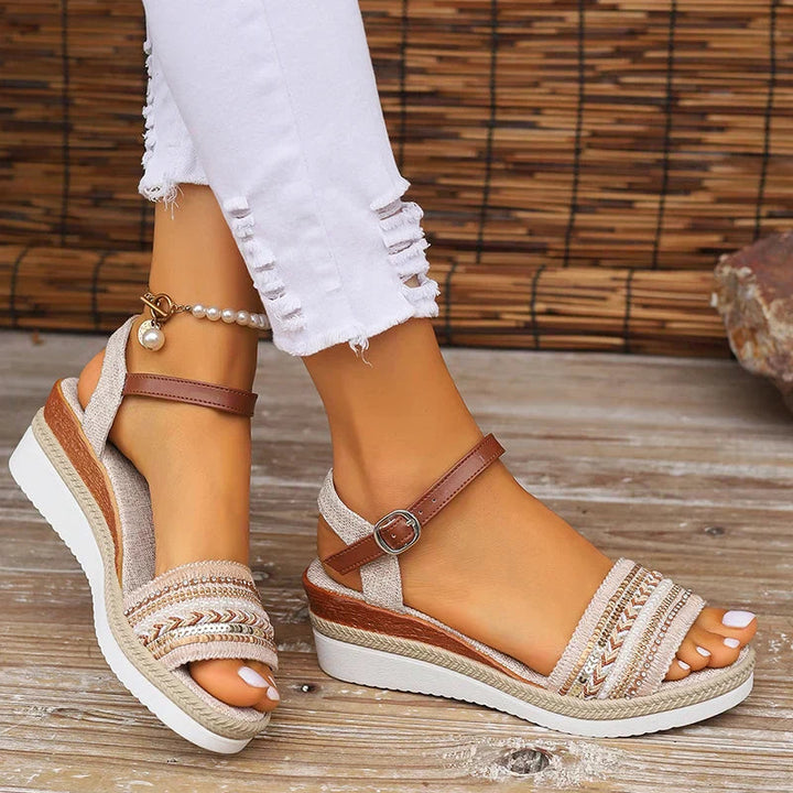Alina | Wedge Sandals With Beaded Strap Detail