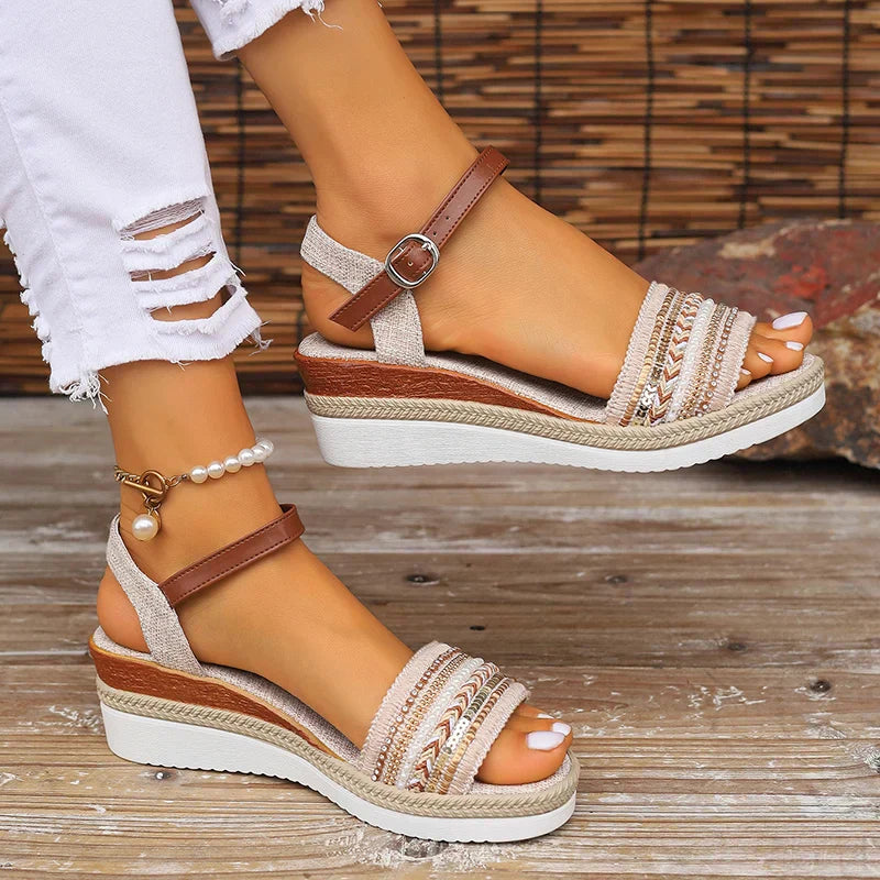 Alina | Wedge Sandals With Beaded Strap Detail