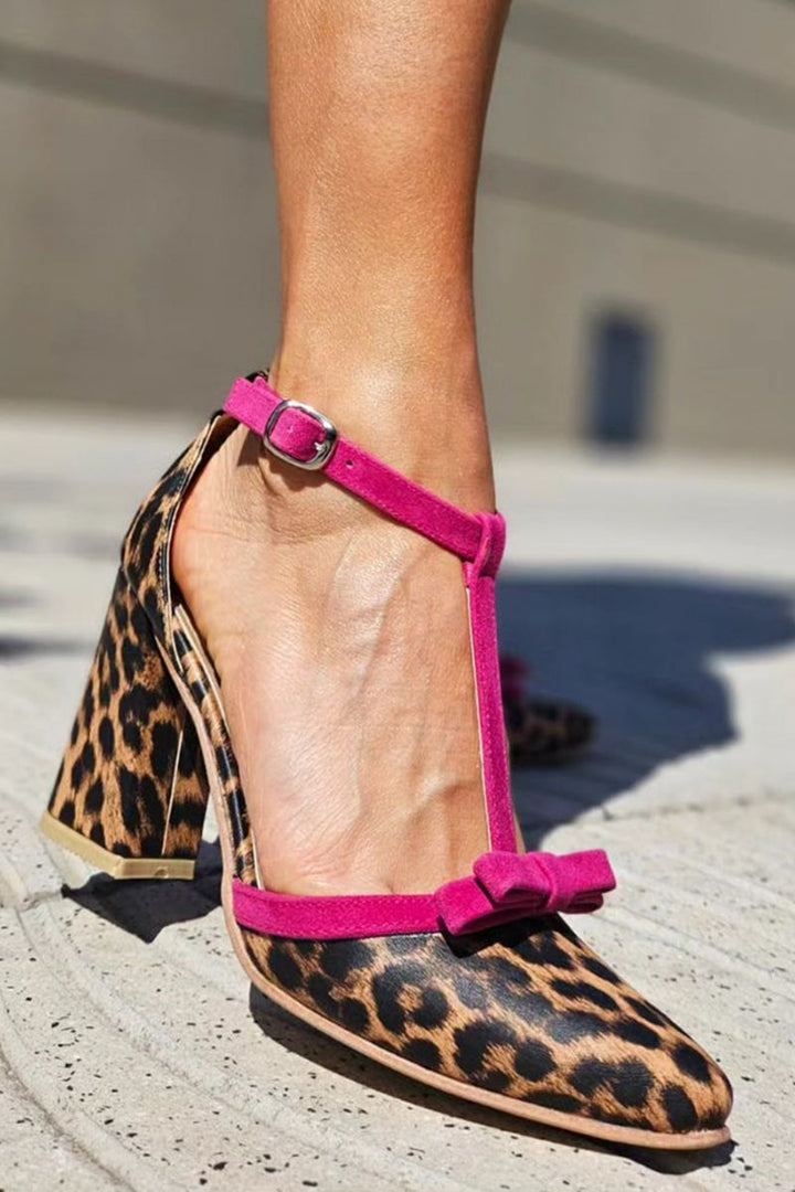Alvina | Animal Print T-Strap Heels with Sculpted Heel