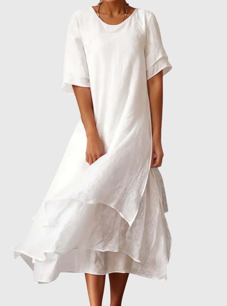 Alyndra | Elegant Layered Midi Dress with Round Neck
