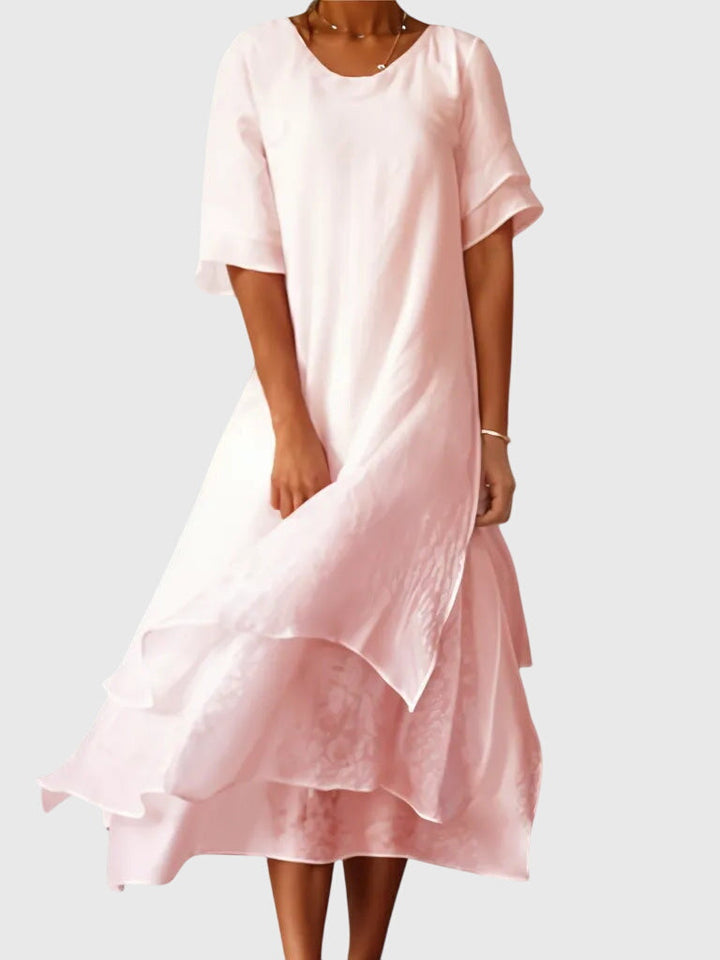 Alyndra | Elegant Layered Midi Dress with Round Neck