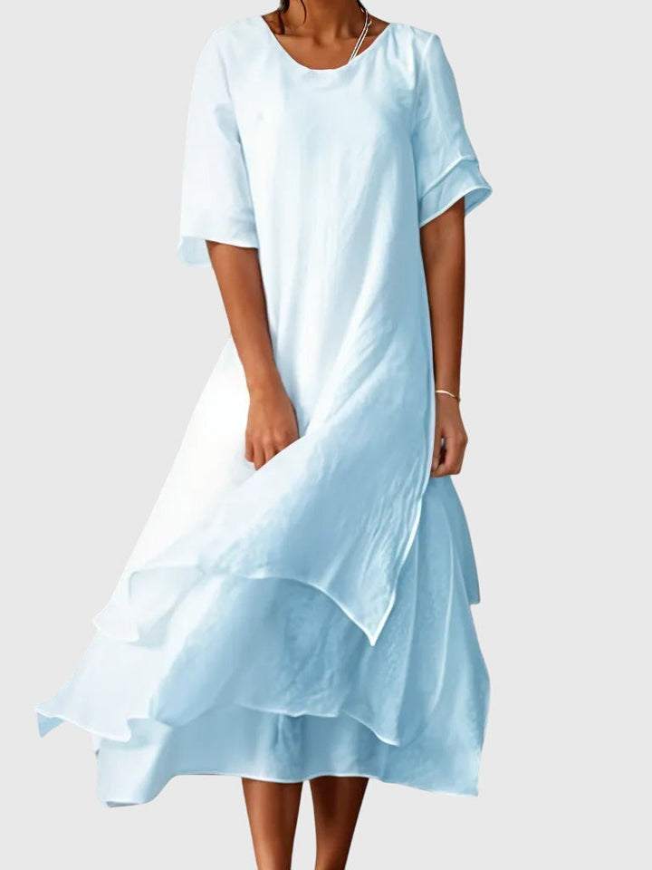 Alyndra | Elegant Layered Midi Dress with Round Neck
