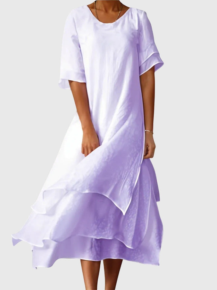 Alyndra | Elegant Layered Midi Dress with Round Neck