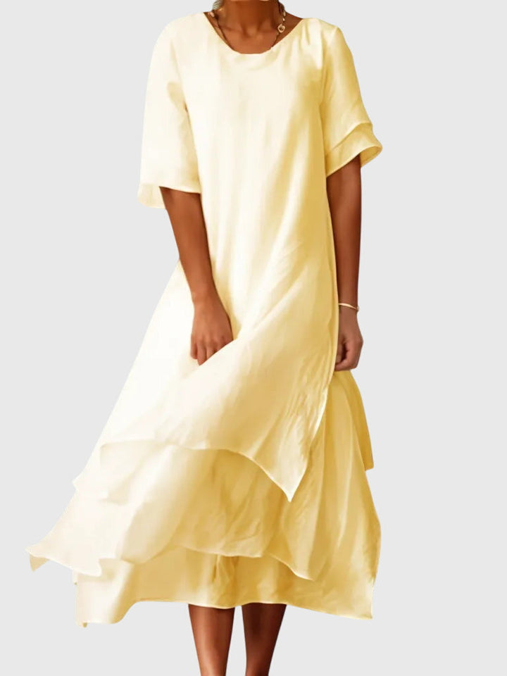 Alyndra | Elegant Layered Midi Dress with Round Neck