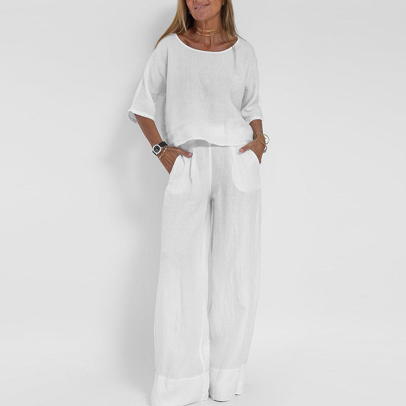 Amabel | Minimalist Two Piece Set with Cropped Top and Wide Leg Pants