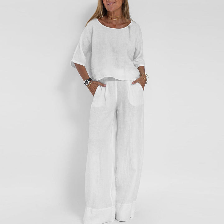 Amabel | Minimalist Two Piece Set with Cropped Top and Wide Leg Pants