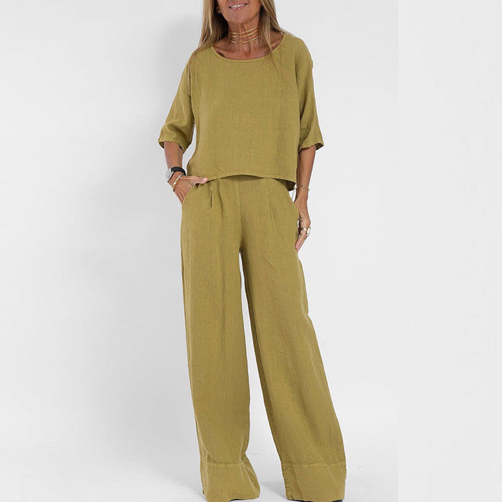 Amabel | Minimalist Two Piece Set with Cropped Top and Wide Leg Pants