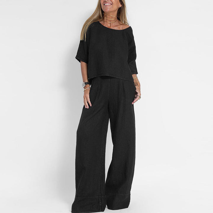 Amabel | Minimalist Two Piece Set with Cropped Top and Wide Leg Pants