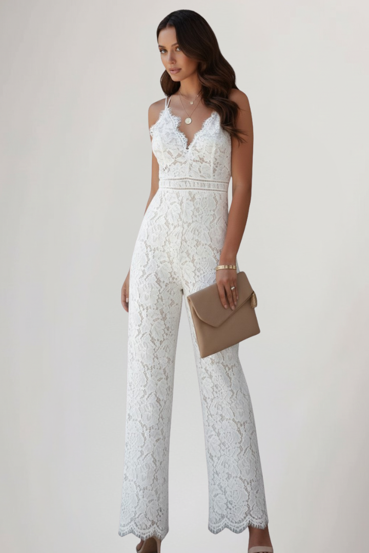 Amara | Lace Wide Leg Jumpsuit With V Neck