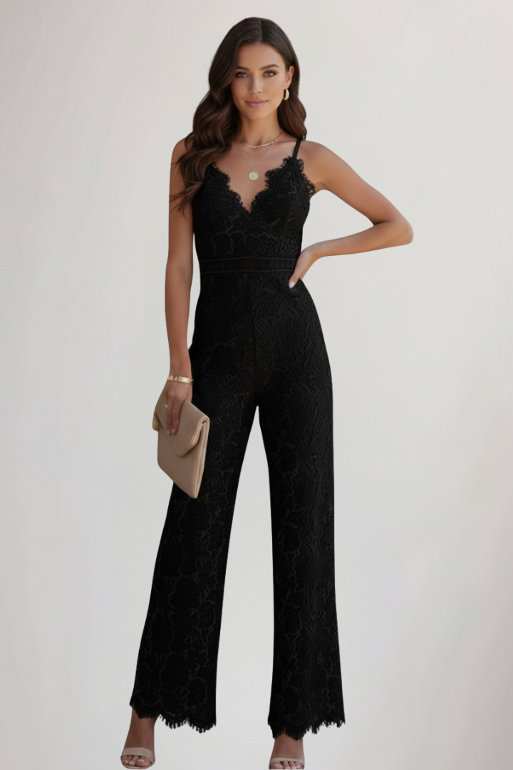 Amara | Lace Wide Leg Jumpsuit With V Neck