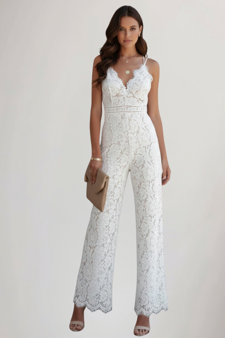 Amara | Lace Wide Leg Jumpsuit With V Neck