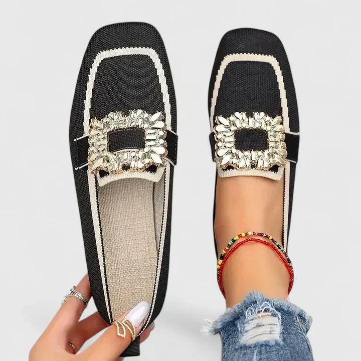 Amelia | Chic Square Toe Loafers with Buckle Detail