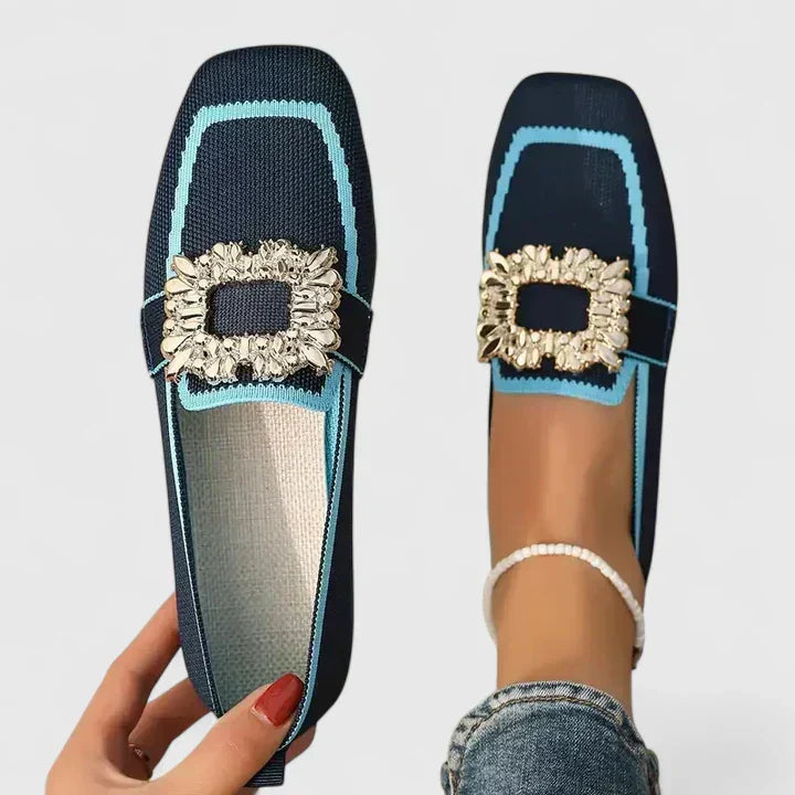 Amelia | Chic Square Toe Loafers with Buckle Detail