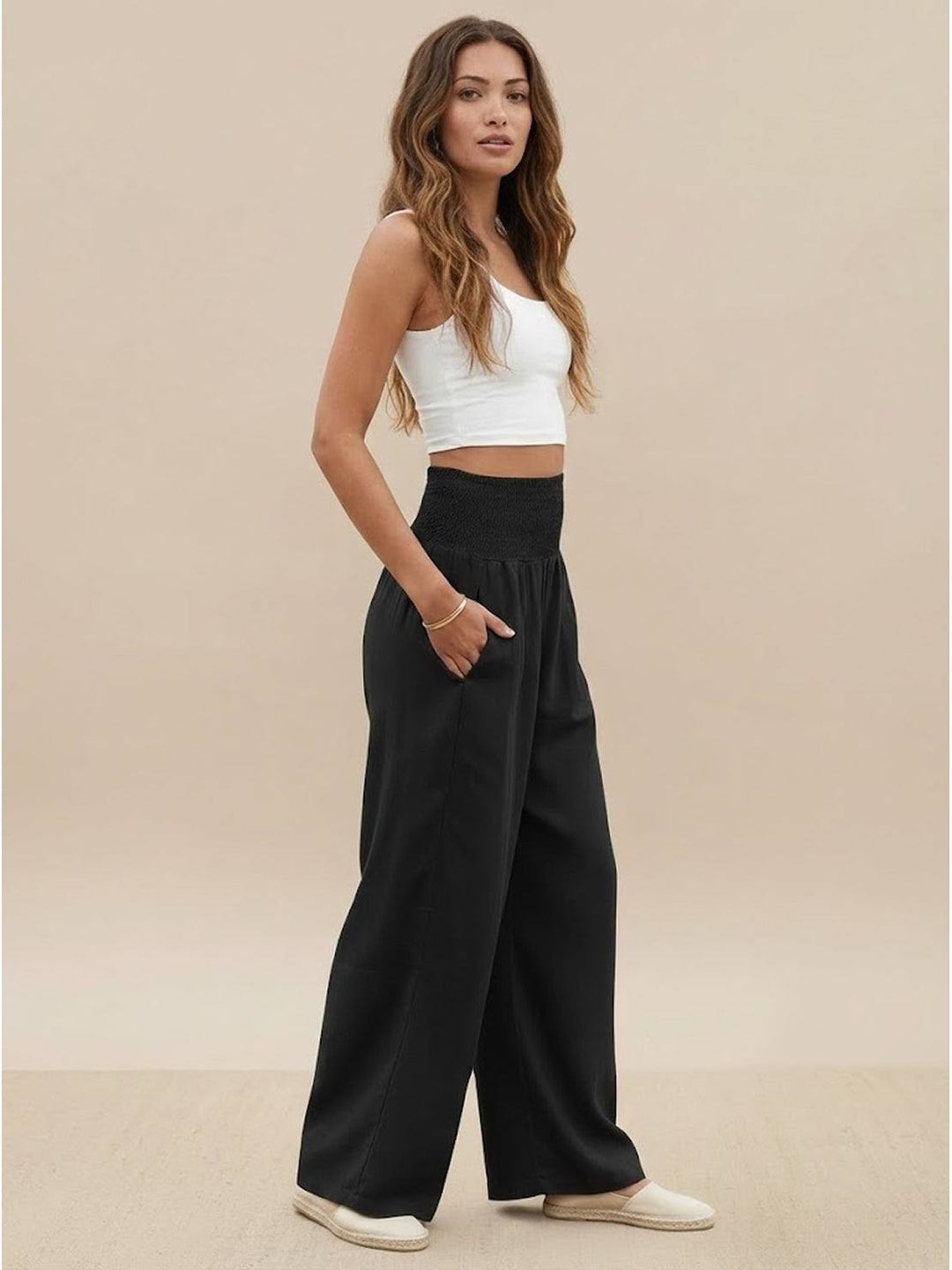 Aria | Wide Leg Pants With Smocked Waist