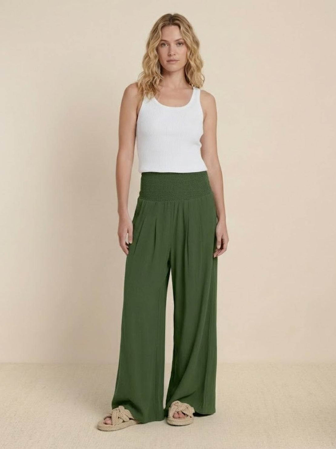 Aria | Wide Leg Pants With Smocked Waist
