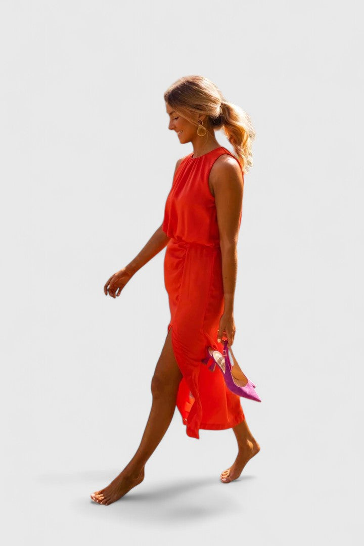Arixelle | Elegant Halter Midi Dress with Side Slit