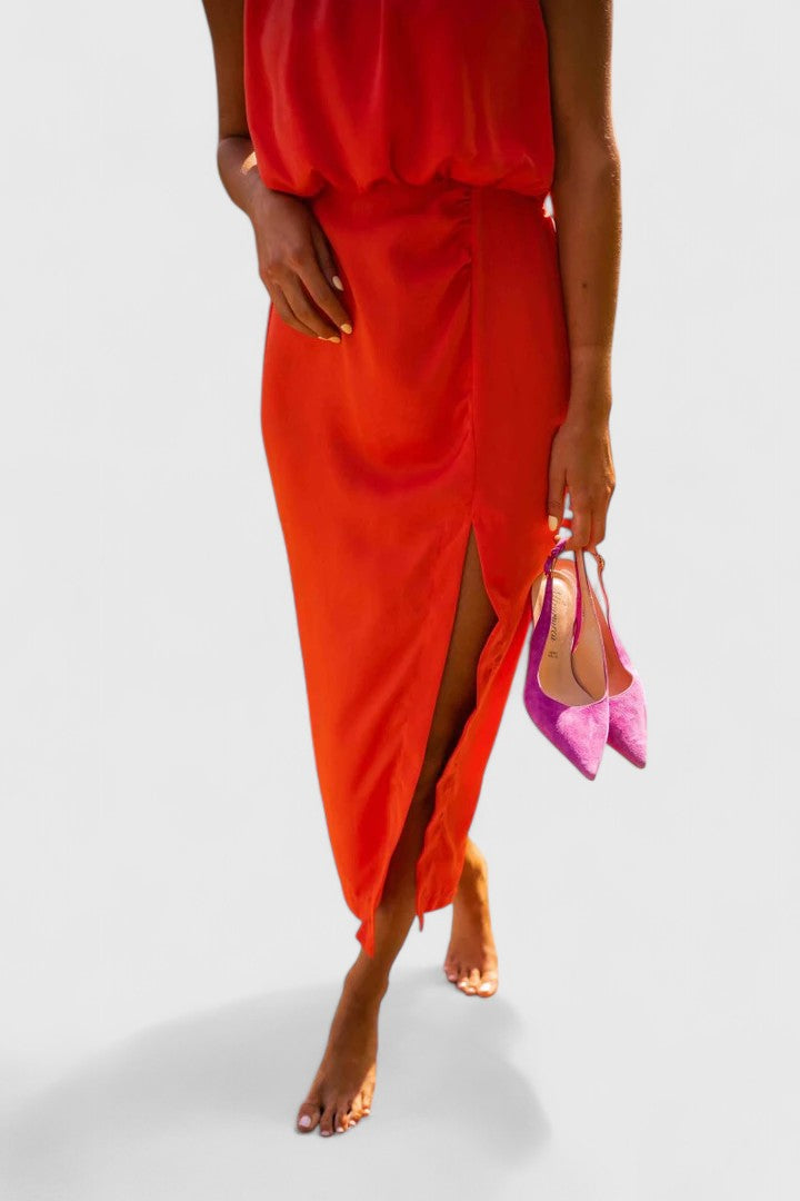 Arixelle | Elegant Halter Midi Dress with Side Slit