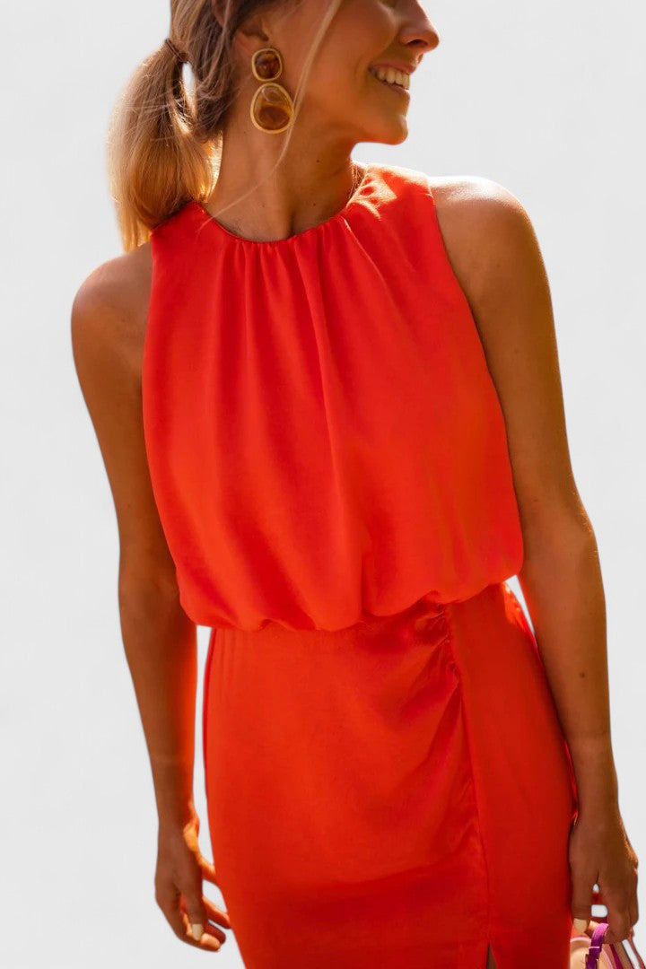 Arixelle | Elegant Halter Midi Dress with Side Slit