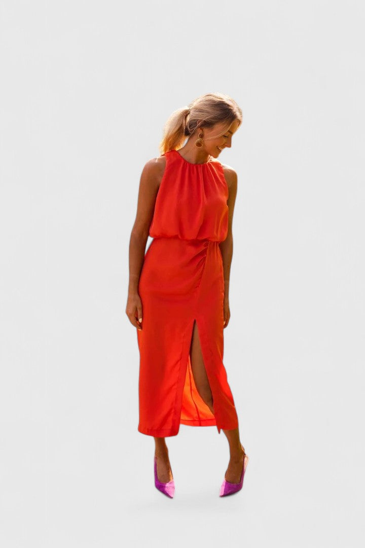 Arixelle | Elegant Halter Midi Dress with Side Slit