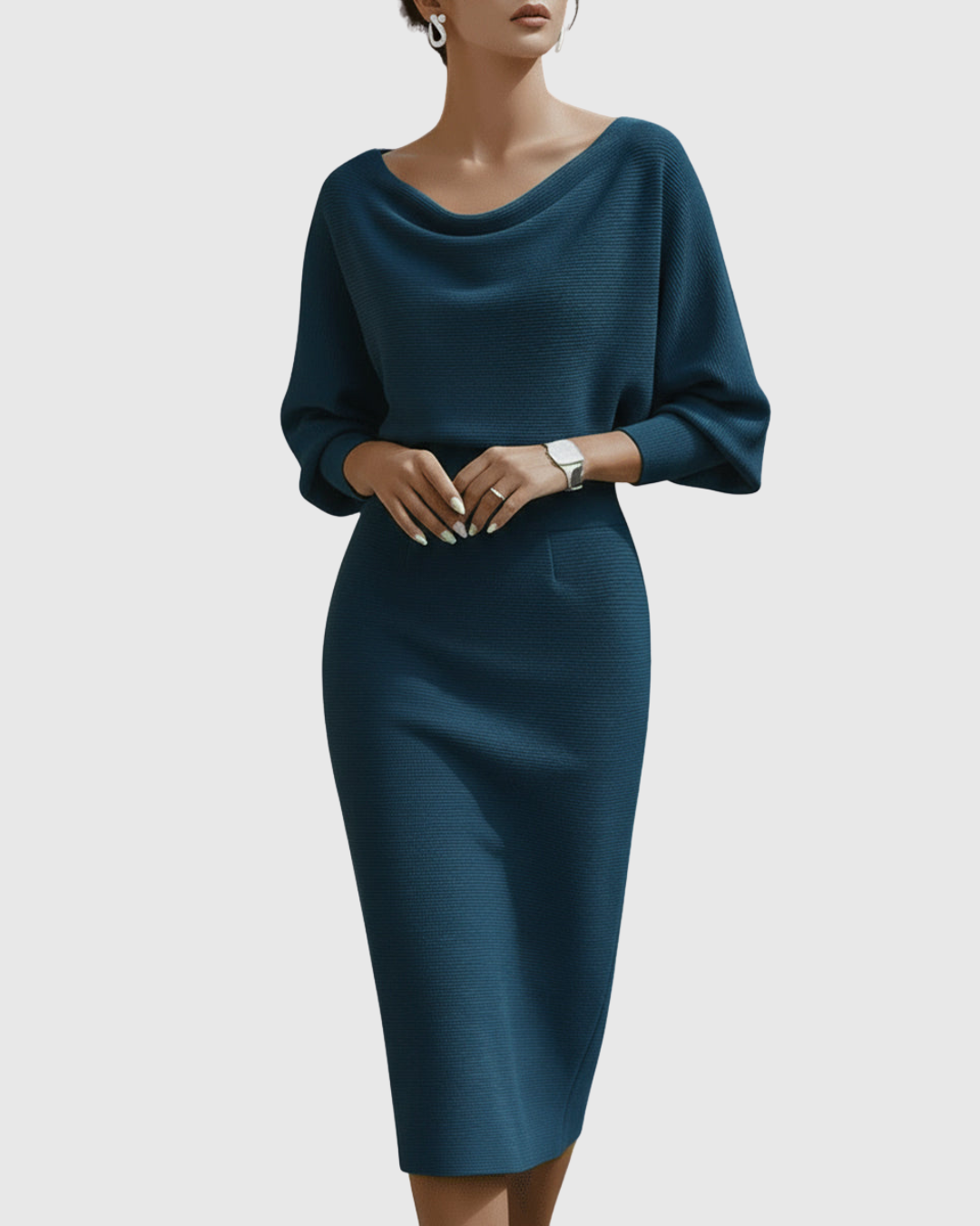 Arlissa | Elegant Midi Dress with Batwing Sleeves