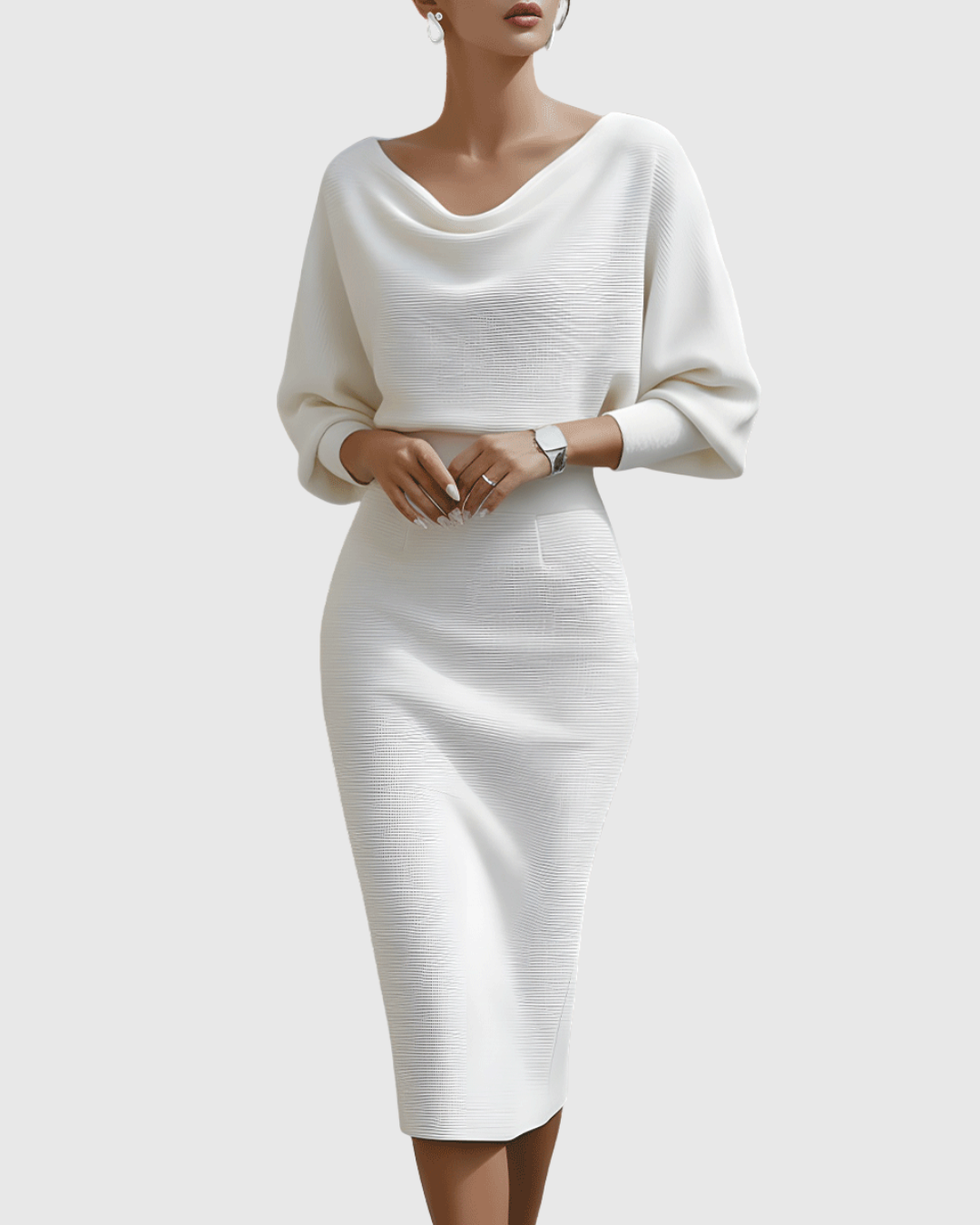 Arlissa | Elegant Midi Dress with Batwing Sleeves