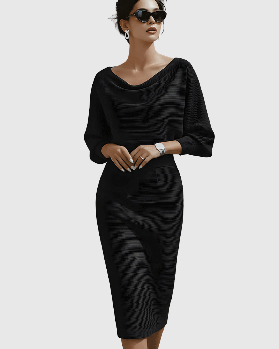 Arlissa | Elegant Midi Dress with Batwing Sleeves