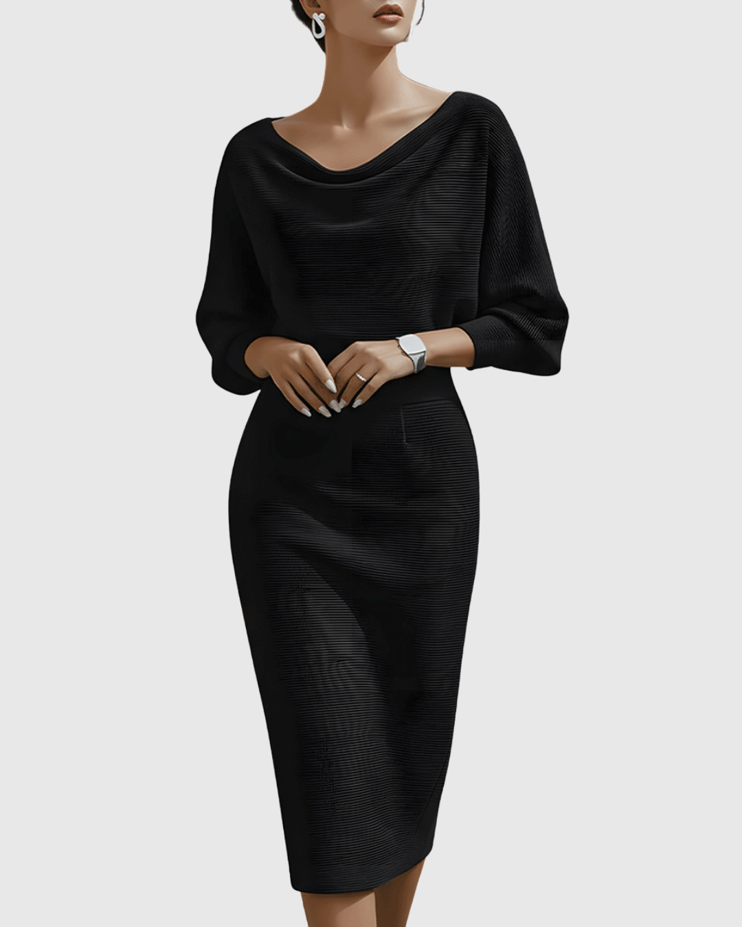 Arlissa | Elegant Midi Dress with Batwing Sleeves