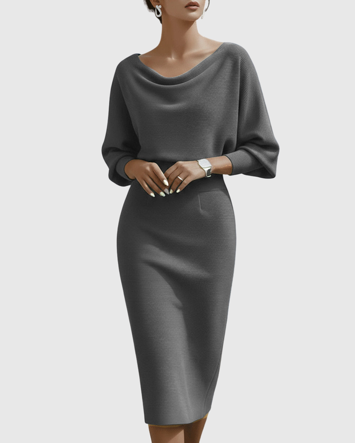 Arlissa | Elegant Midi Dress with Batwing Sleeves