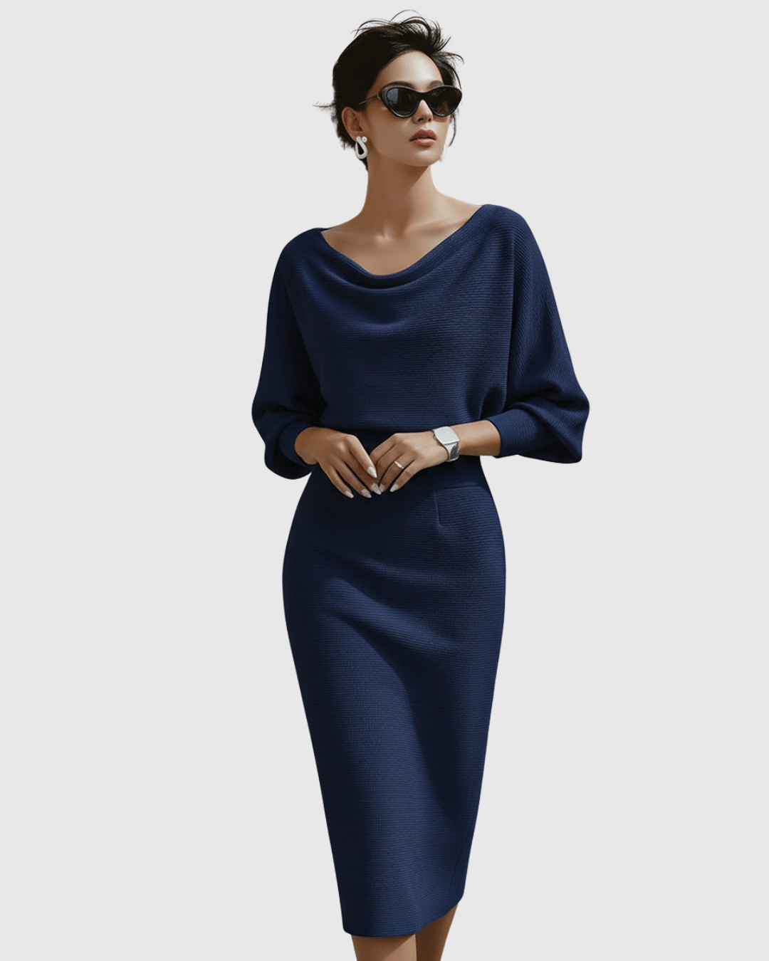 Arlissa | Elegant Midi Dress with Batwing Sleeves