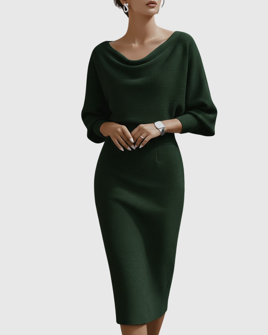 Arlissa | Elegant Midi Dress with Batwing Sleeves