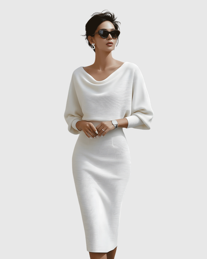 Arlissa | Elegant Midi Dress with Batwing Sleeves