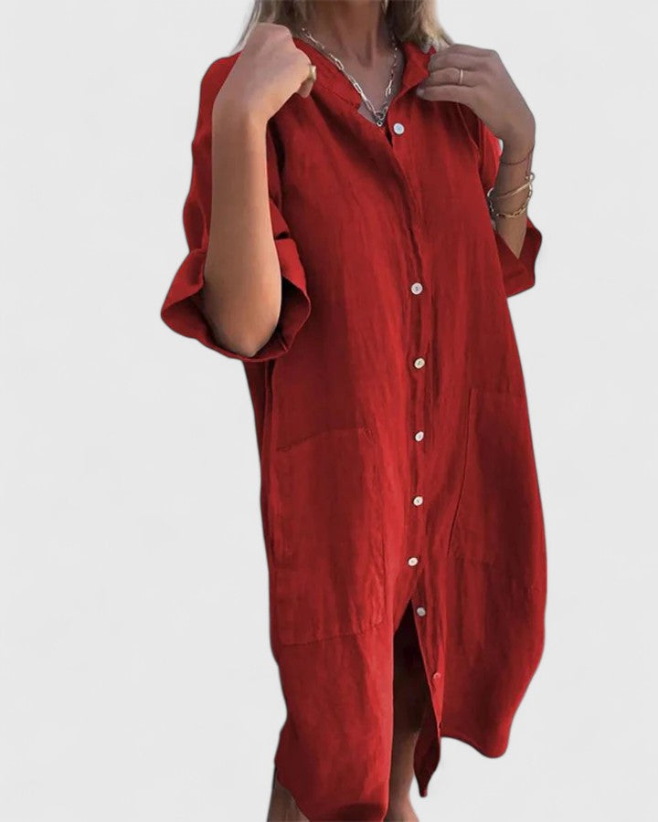 Arvynelle | Casual Button Front Shirt Dress with Pockets