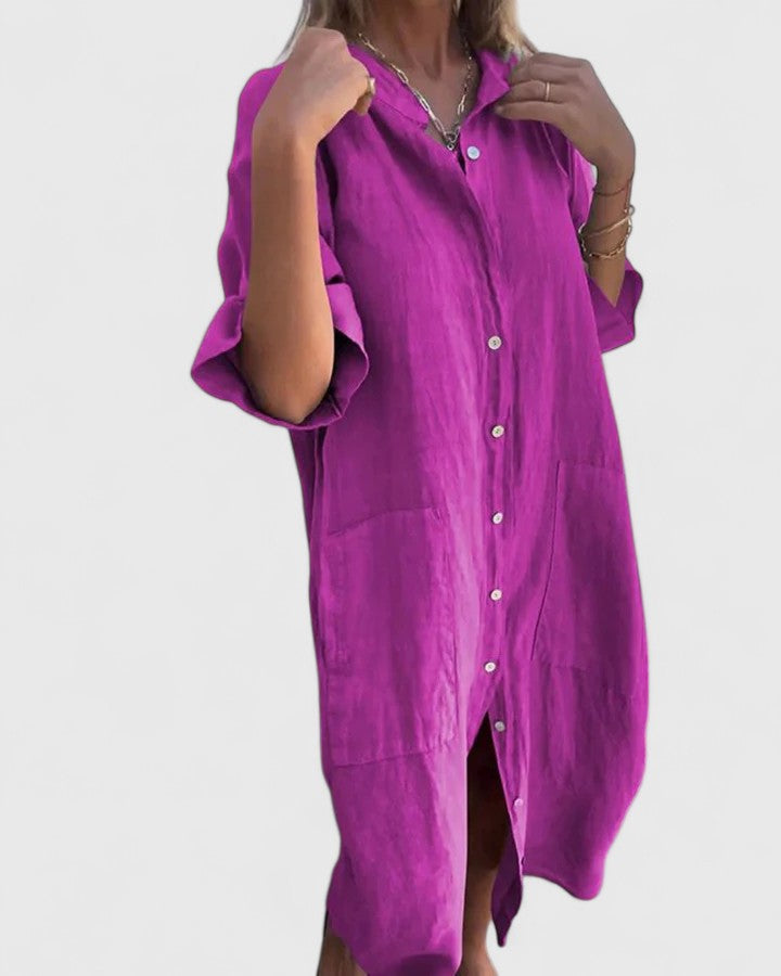 Arvynelle | Casual Button Front Shirt Dress with Pockets