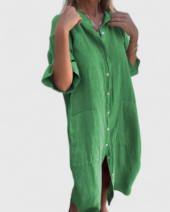 Arvynelle | Casual Button Front Shirt Dress with Pockets