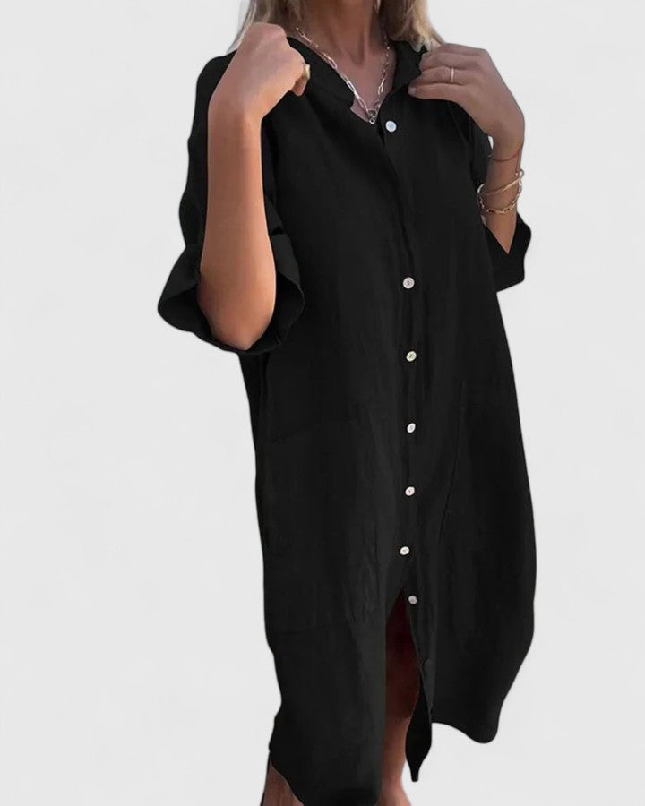 Arvynelle | Casual Button Front Shirt Dress with Pockets