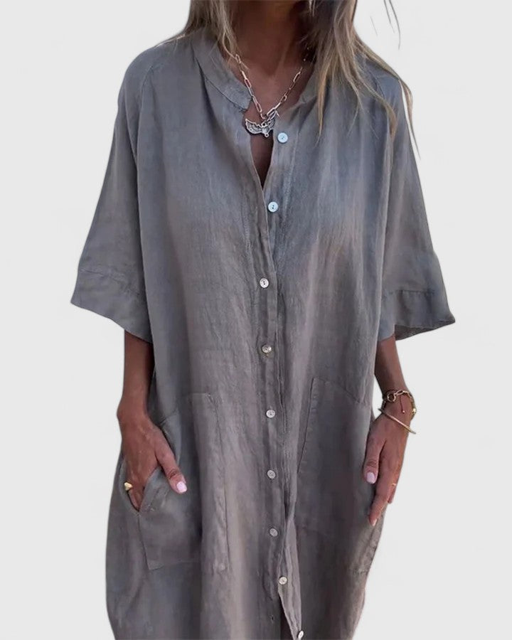 Arvynelle | Casual Button Front Shirt Dress with Pockets