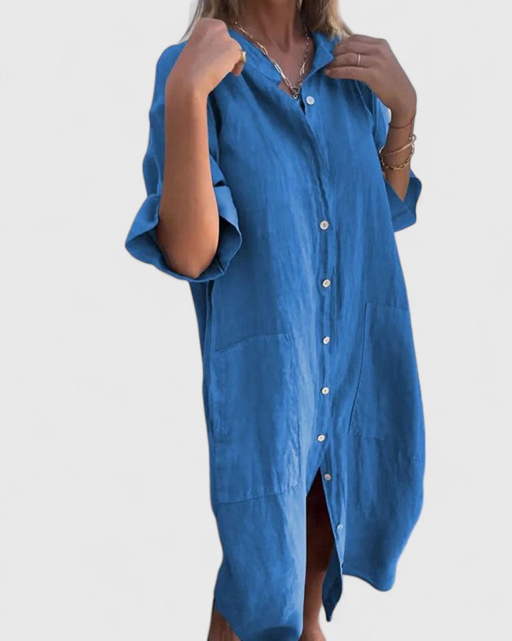 Arvynelle | Casual Button Front Shirt Dress with Pockets