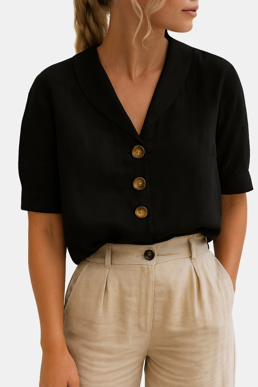 Ashlira | Short Sleeve Blouse with Button Front