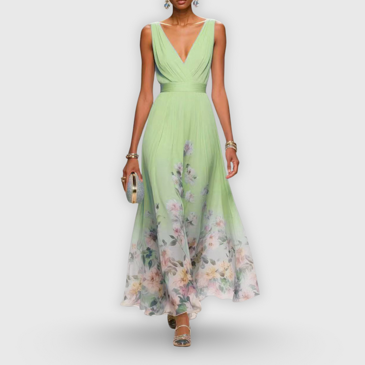 Audrey | Elegant Floral V Neck Maxi Dress