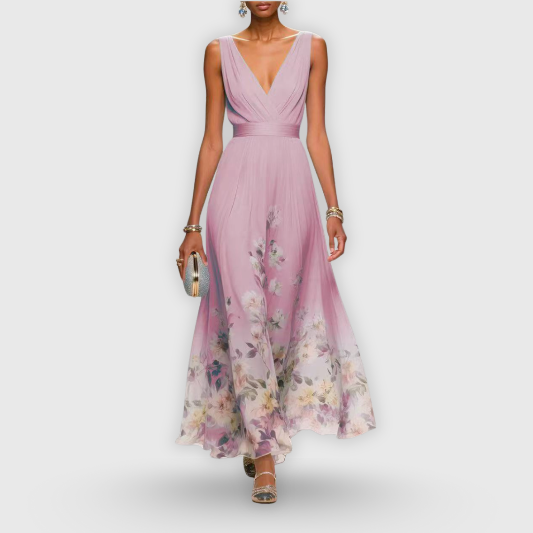 Audrey | Elegant Floral V Neck Maxi Dress