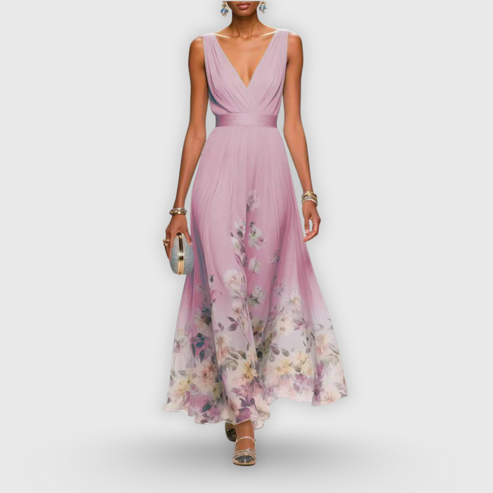Audrey | Elegant Floral V Neck Maxi Dress