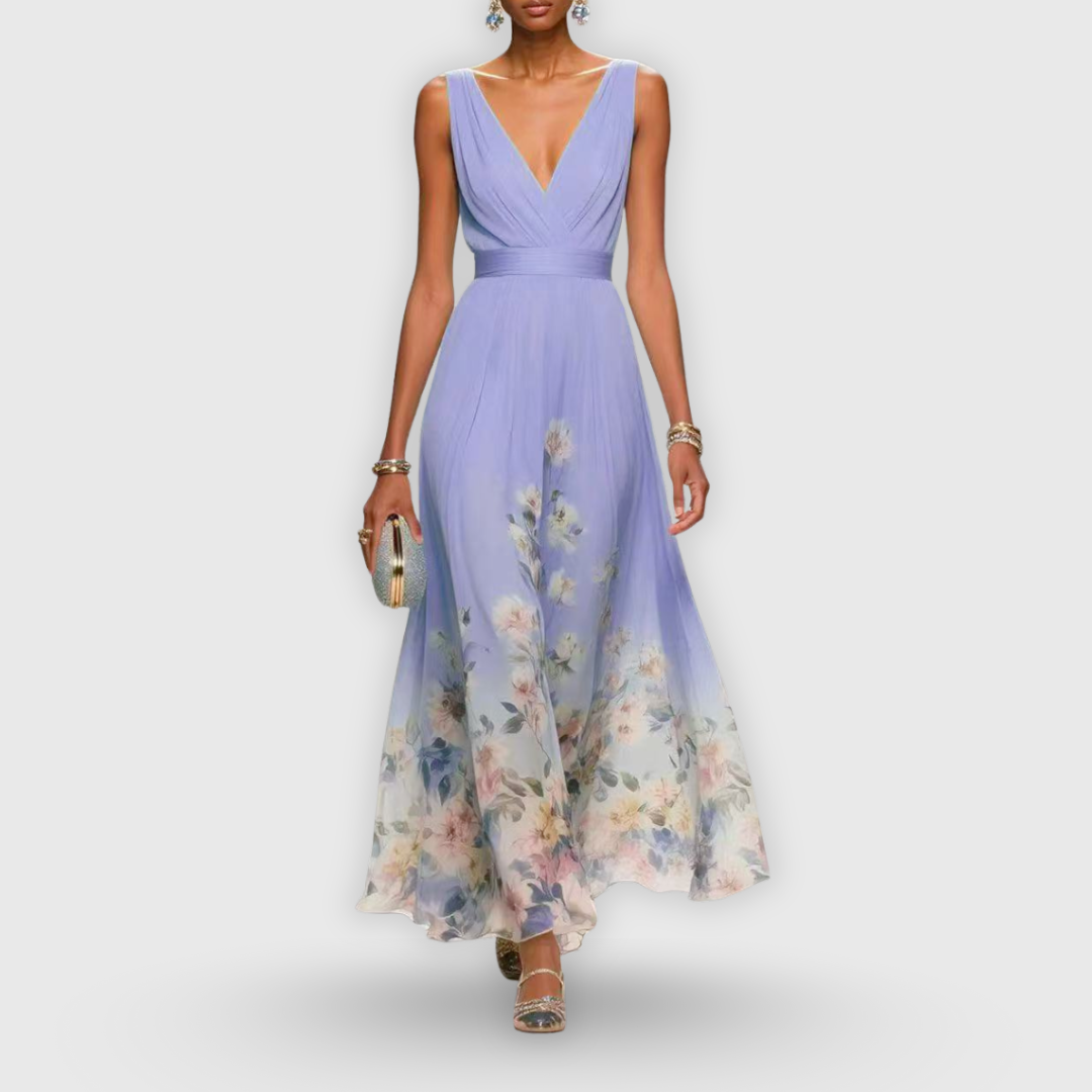 Audrey | Elegant Floral V Neck Maxi Dress